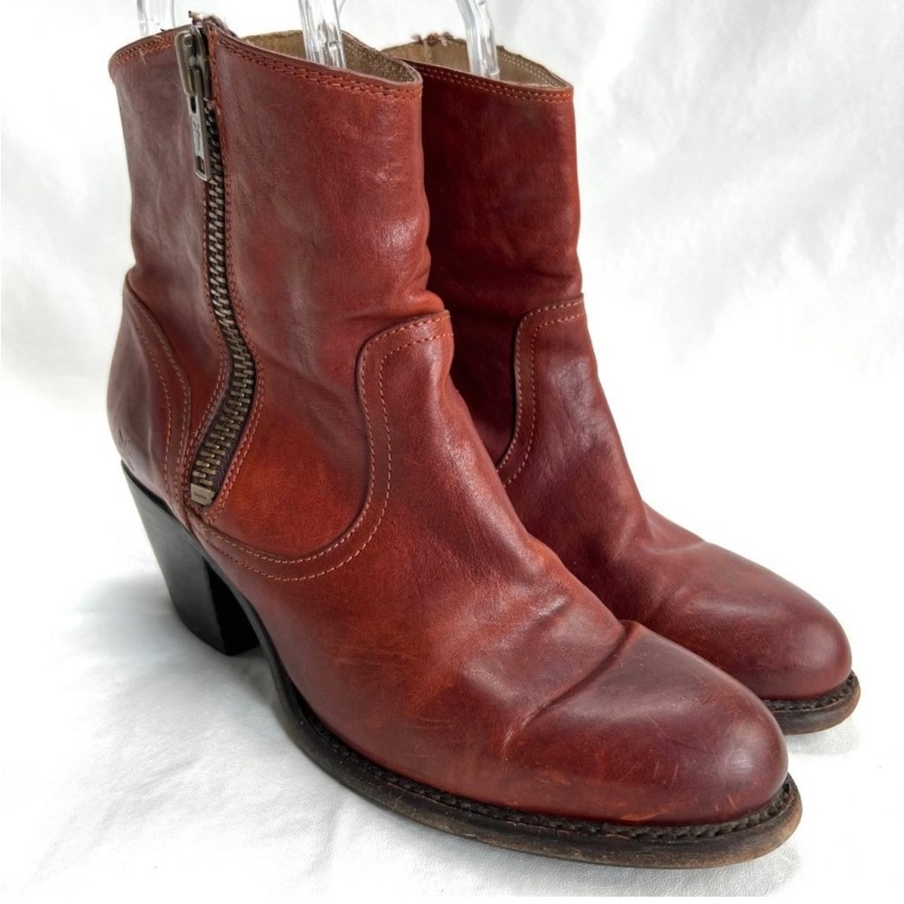 Frye boots short shaft brown red leather western size 10